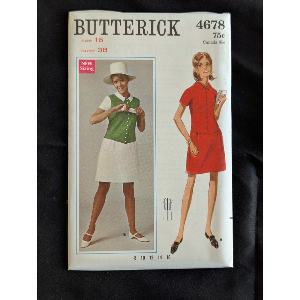 VTG 1968 Butterick 4678 Uncut Dress Size 16 Bust 38 Mod Retro Sewing Pattern